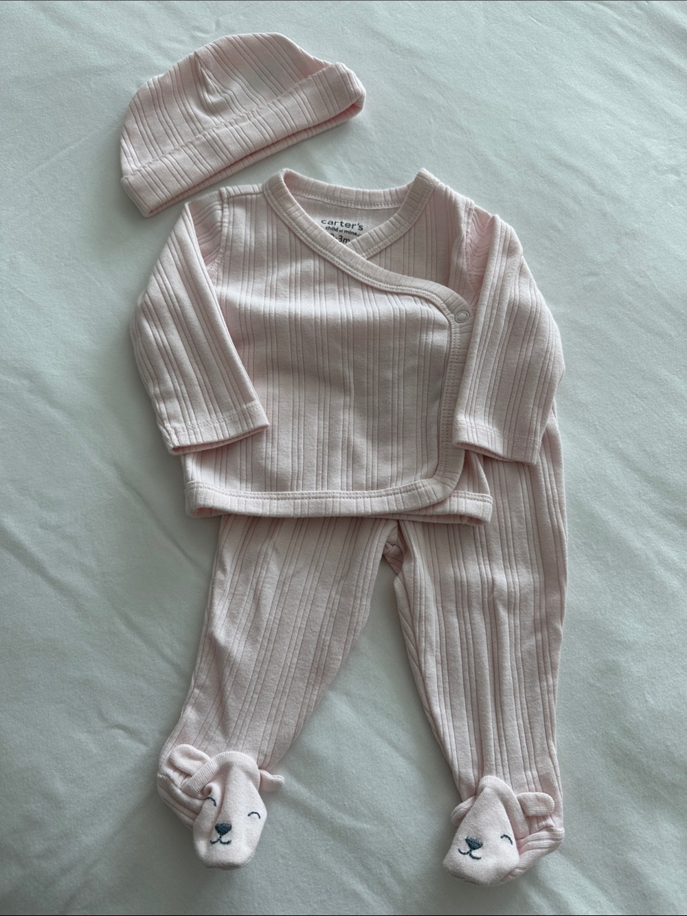 Carter's Light Pink Ribbed Wrap Footed Set with Hat